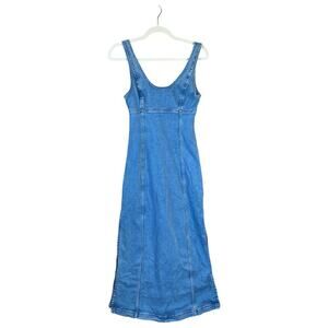 ae denim scoop neck maxi dress Pansy Scoop Neck Flounce Hem Maxi Dress Denim
